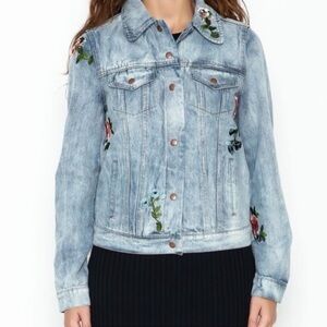 OLIVACEOUS EMBROIDERED JEAN JACKET